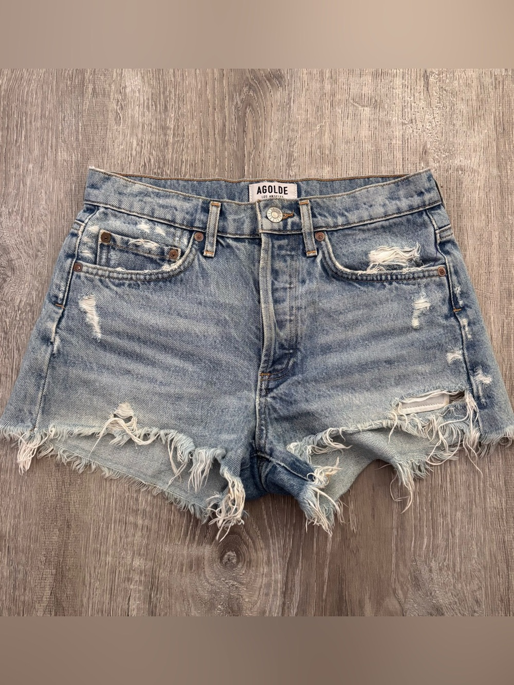 Agolde Faded Blue Distressed Cutoff Denim Shorts